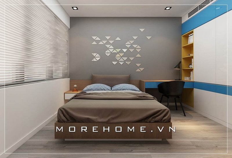Giường ngủ hiện đại được thiết kế đơn giản, nhẹ nhàng, gam màu nâu trầm nhẹ nhàng tạo nên cảm giác thoải mái cho mỗi giấc ngủ